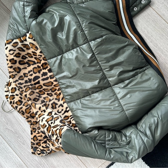 Olive greens and cheetah puffer jacket - Picture 3 of 4